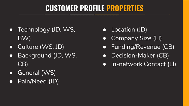 A screenshot of a presentation slide containing customer profile properties