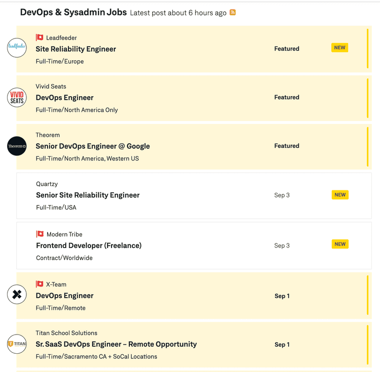 A screenshot of the jobs feed of WeWorkRemotely.com